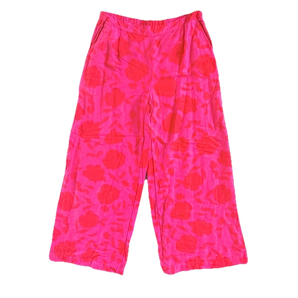 Kate Spade Classic Rose High-Rise Linen Trousers Pink/Red XL Wide leg Target